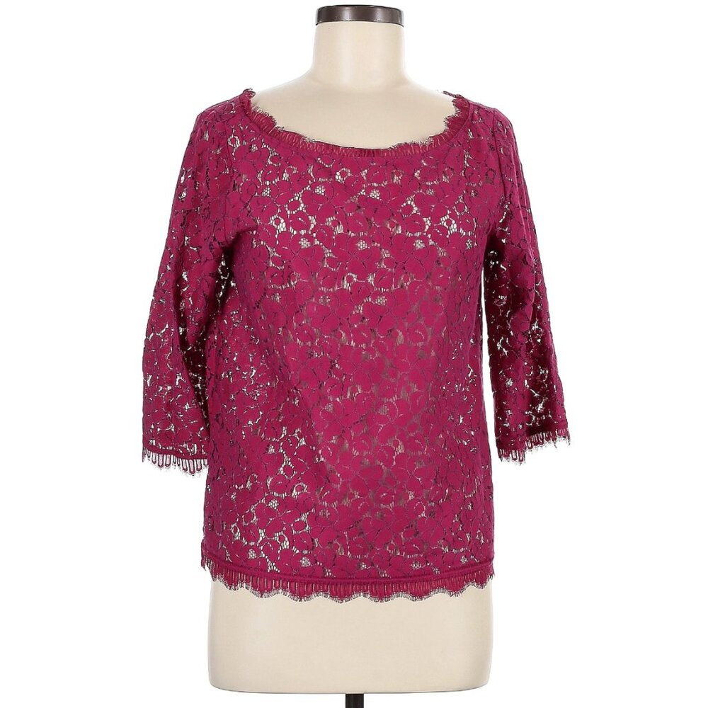 Anthropologie Weston Wear Lace Burgundy 3/4 Sleeve Blouse‎ Top in Size M